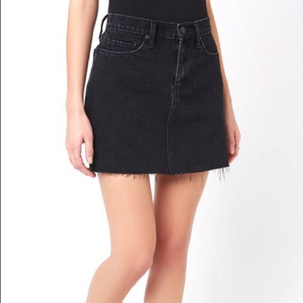 Blank NYC Black Moto Denim Cutoff Raw Hem Skirt Size 24